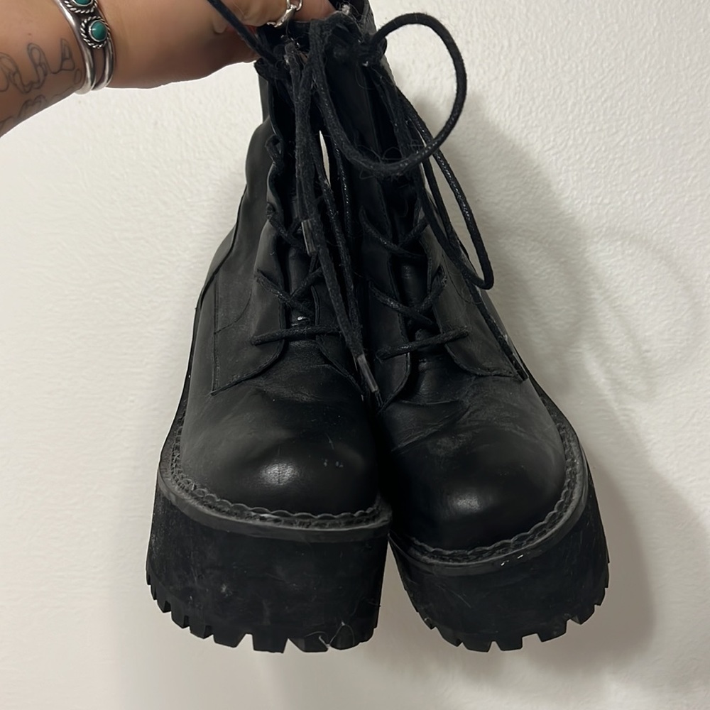 UNIF Black Lace Up Platform Boots best for size 8 feet - Picture 2 of 4